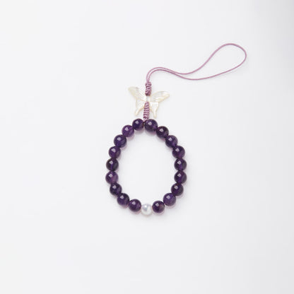 Natural Amethyst Phone Lanyard with Butterfly Charm – Short Keychain