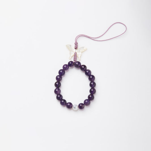 Natural Amethyst Phone Lanyard with Butterfly Charm – Short Keychain