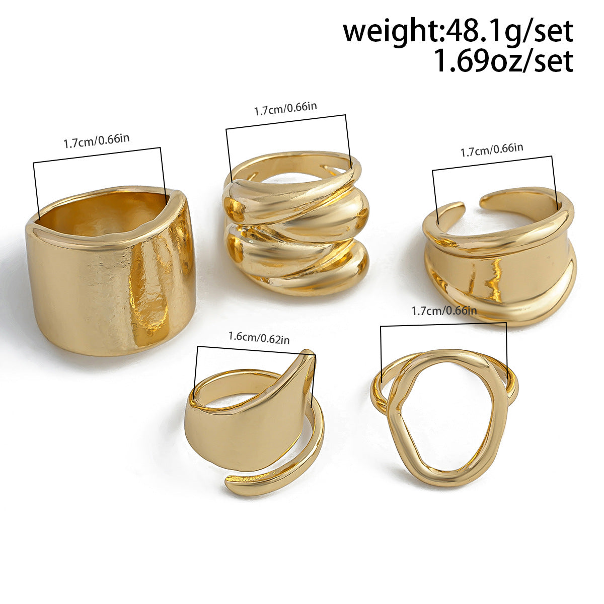 Polished Irregular Geometric Joint Rings Hip-Hop Style Women's Fashion Ring Set