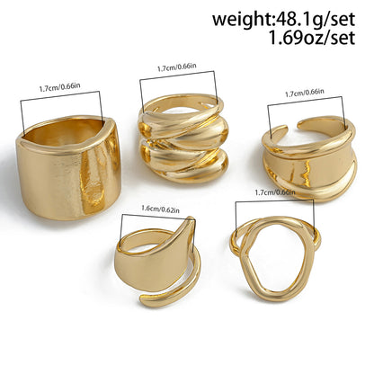 Polished Irregular Geometric Joint Rings Hip-Hop Style Women's Fashion Ring Set