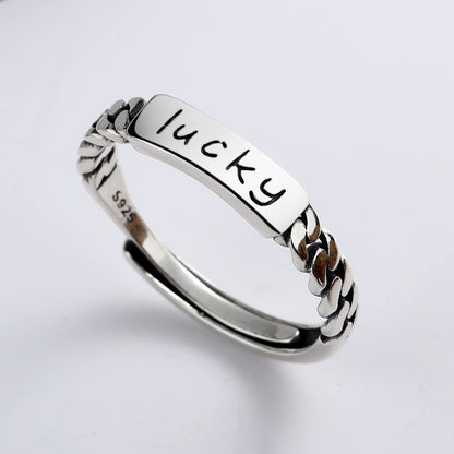S925 Sterling Silver Ring Lucky Fashion Ins Trend Simple Adjustable Ring