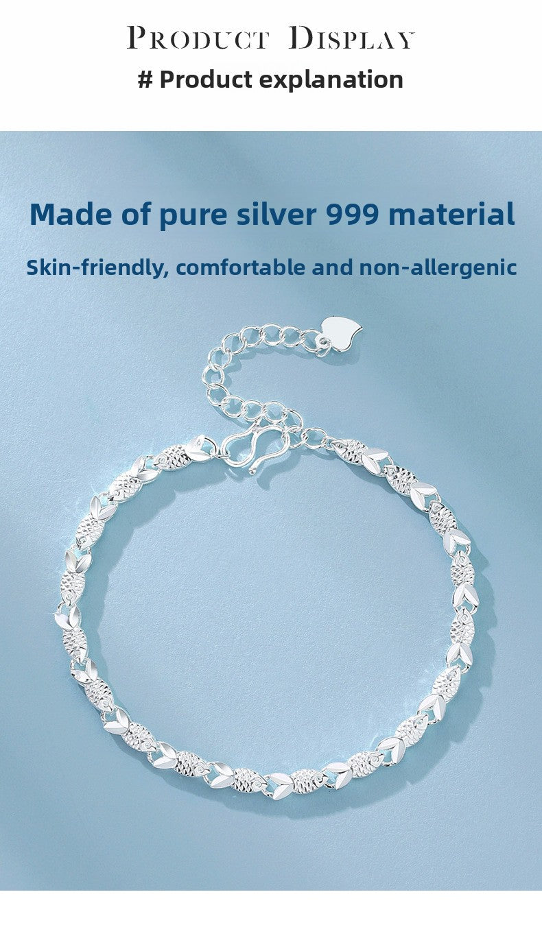 999 Pure Silver Koi Bracelet for Women | Tarnish-Resistant Gift for Her