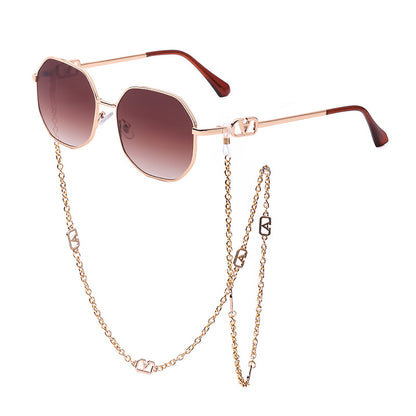 Trendy Internet Celebrity Style Anti-Drop Chain Strap Irregular Polygonal Full Frame Sunglasses