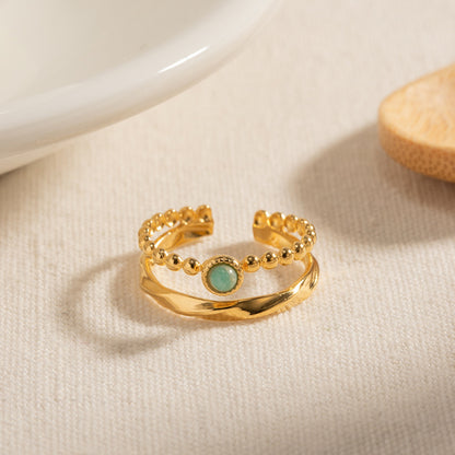 French Vintage Royal Ring - Genuine Natural Stone, Baroque Style Titanium Jewelry, Luxe Women's Statement Ring