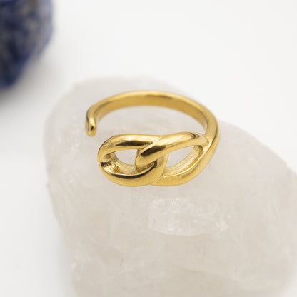 18K Gold Plated Chain Link Knuckle Ring Stainless Steel Designer Jewelry with Adjustable Fit