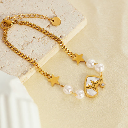 Minimalist Star Pearl Bracelet for Women - Titanium Steel Bracelet Shell Heart Pendant