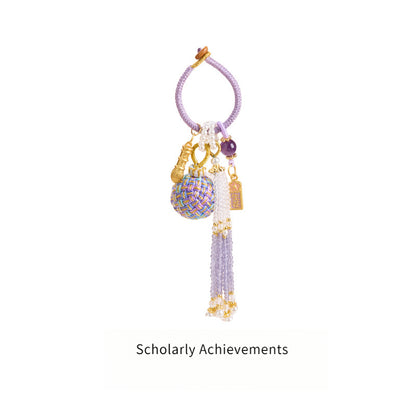 'Make It Happen' Purple Crystal Wish Fulfilling Bag Charm - Temple Style Rope Spiritual Pendant