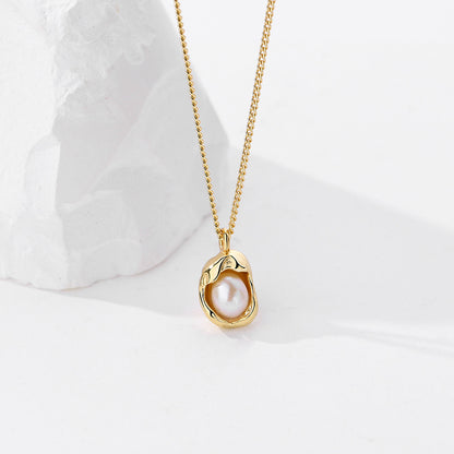 S925 Sterling Silver INS Shell Pearl Necklace Clavicle Chain Irregular Sweater Chain