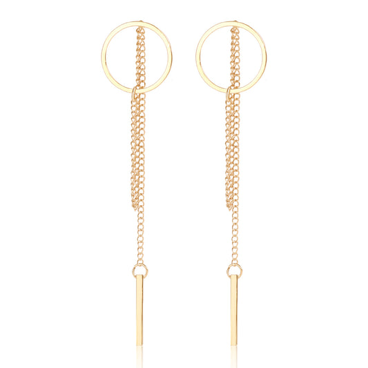 Geometric Cutout Hoop Earrings with Long Fringe | Minimalist Luxury Drop Dangles for Women