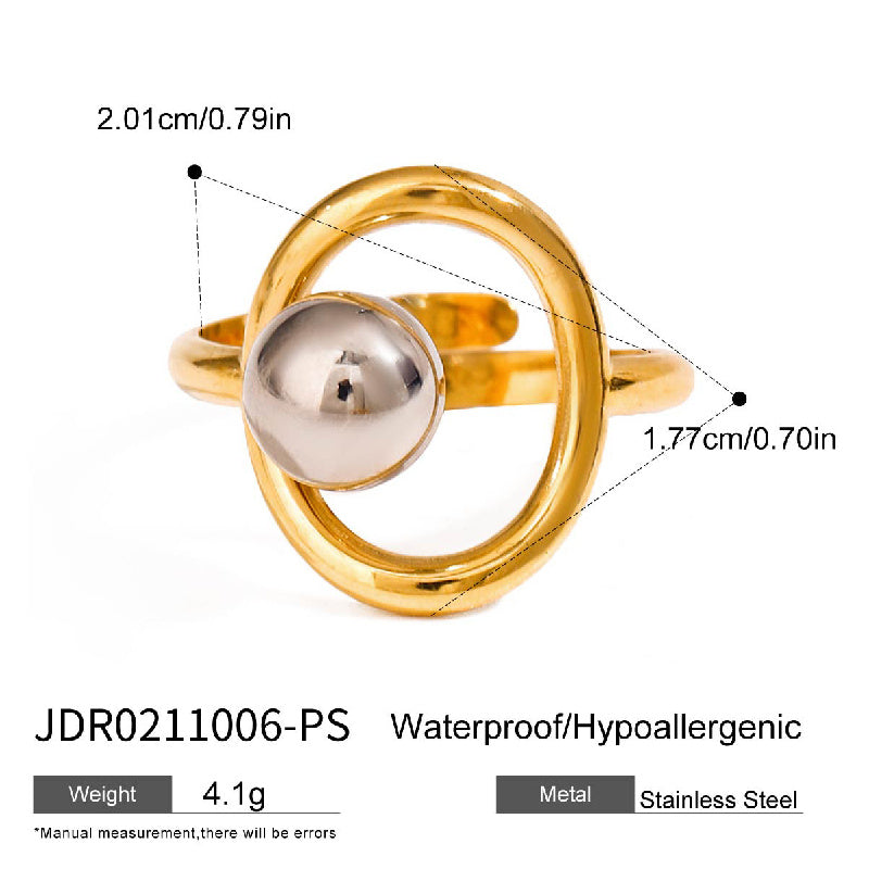 Modern Two-Tone Beaded Ring - Adjustable Open Band Titanium Steel Ring