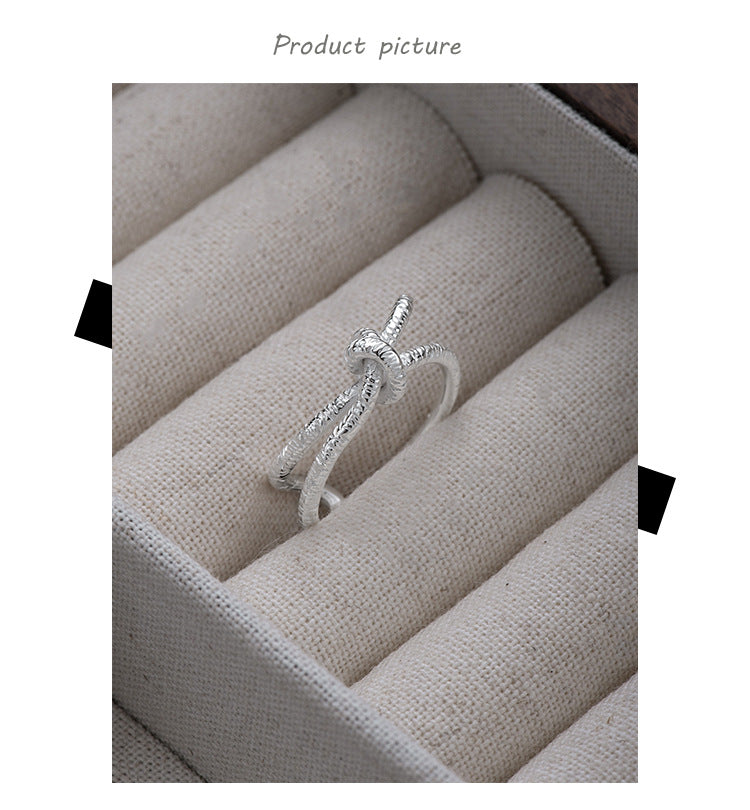 Irregular Creative Line Knotted Ring S925 Sterling Silver Ring Personality Bends and Hitches Lines Open Ring