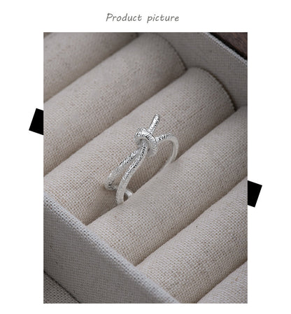 Irregular Creative Line Knotted Ring S925 Sterling Silver Ring Personality Bends and Hitches Lines Open Ring