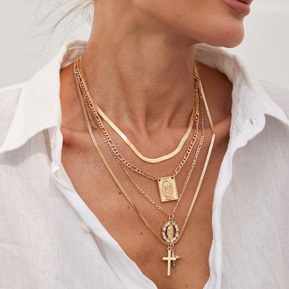 Layered Cross Pendant Necklace - Long Love Knot & Bow Choker for Women | Dainty Layering Chains
