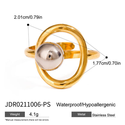 Modern Two-Tone Beaded Ring - Adjustable Open Band Titanium Steel Ring