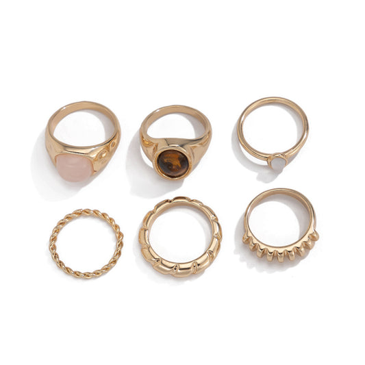Minimalist Gemstone Rings Set - Irregular Stackable Rings for Women | Edgy Metallic Jewelry | Indie Fashion Accessory