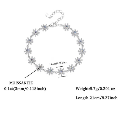 S925 Sterling Silver Bracelet with Sparkling Moissanite Cross and Snowflake Design