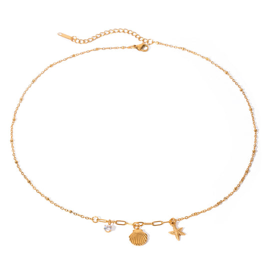 Dainty  Stainless Steel Necklace with Starfish Zircon Pendant