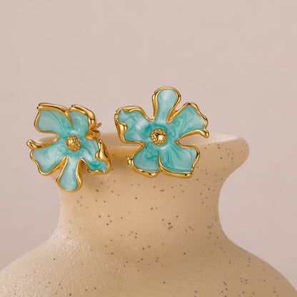 Artisanal Enamel Floral Studs - Paris Inspired Titanium Jewelry, Sweet & Elegant