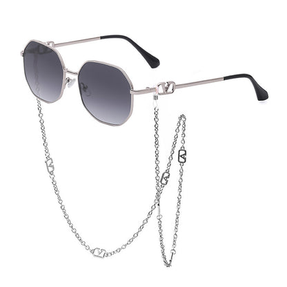 Trendy Internet Celebrity Style Anti-Drop Chain Strap Irregular Polygonal Full Frame Sunglasses