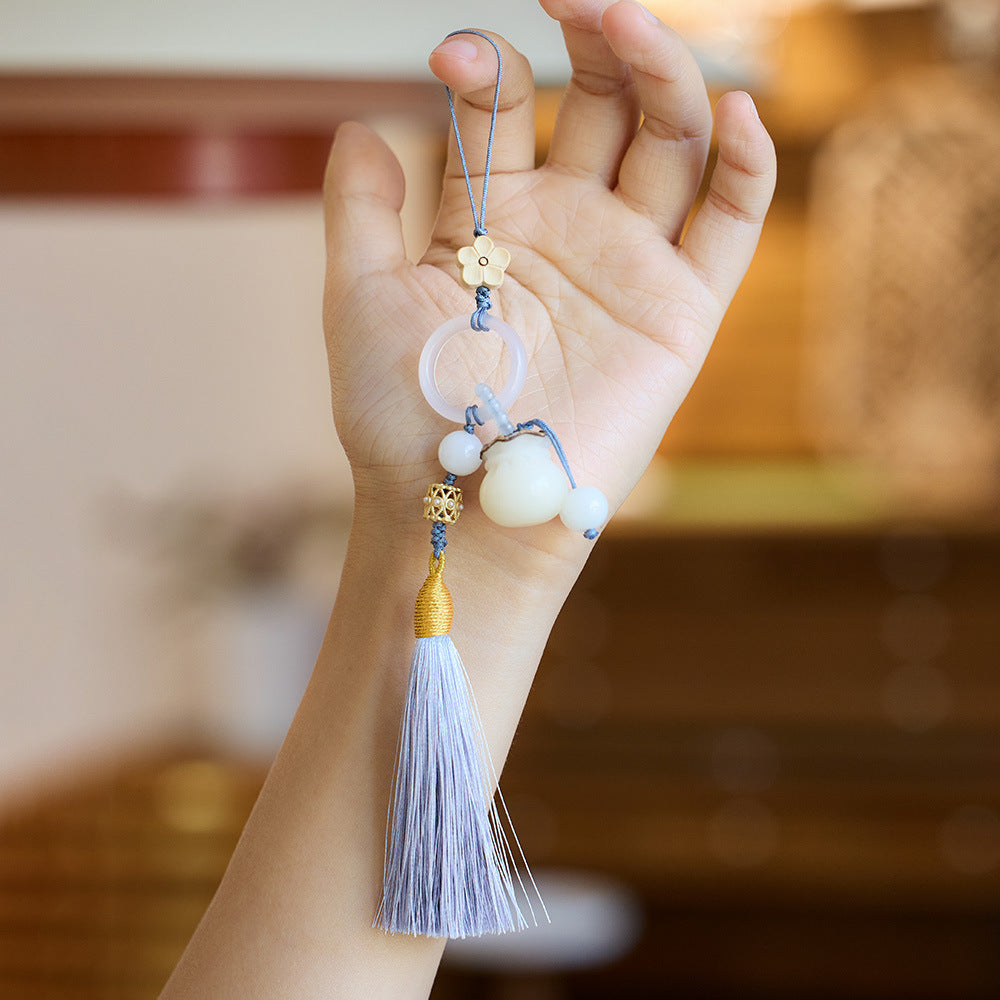 Vintage Chinese Style Coin Bag Charm - Bodhi Bead & Tassel Pendant