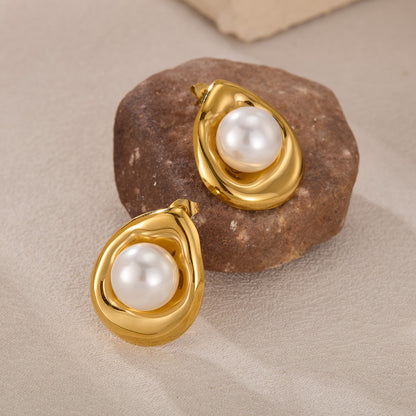 Minimalist Luxury Titanium Steel Studs with Pearl Dainty Boho Chic Jewelry